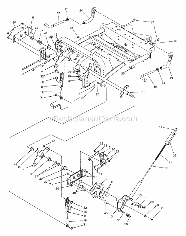 Lift System And Linkage Diagram and Parts List for Z54 53AC385K100 Cub Cadet Lawn Mower